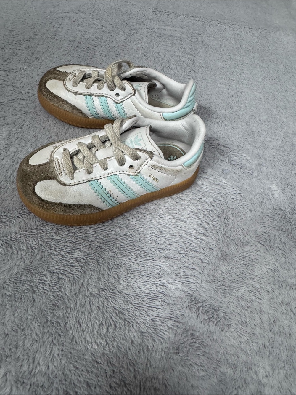 adidas Kids Samba Sneakers in White and Light Blue